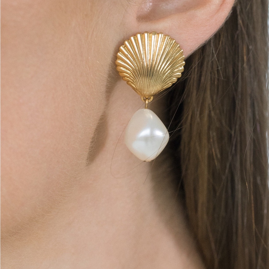 Jennifer Behr Gold Shell Earrings With Pearl Drop